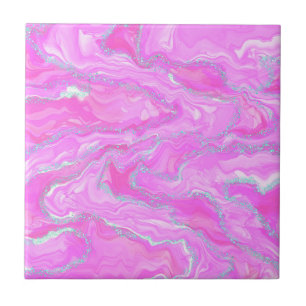 Silver Glitter and Pink Abstract Ceramic Tile