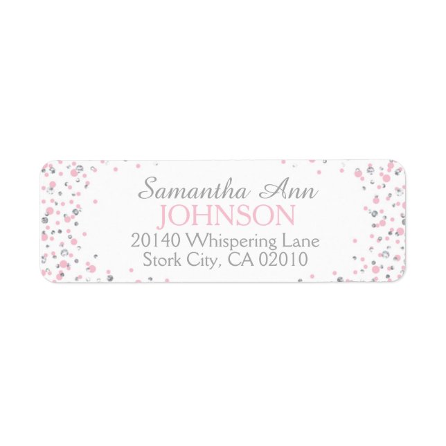 Silver Glitter and Pink Dot Sprinkles Return Address Label (Front)