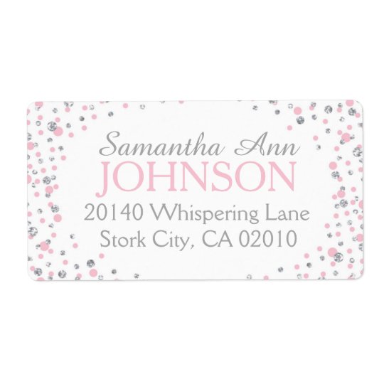 Silver Glitter and Pink Dot Sprinkles Shipping Label