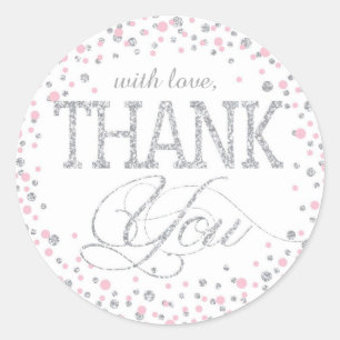 Silver Glitter and Pink Sprinkle Thank You Label