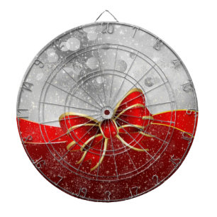 Silver Glitter And Red Christmas Sparkles Bow Dartboard