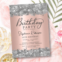 Silver Glitter and Rose Gold Foil 50th Birthday