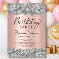 Silver Glitter and Rose Gold Foil 60th Birthday