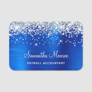 Silver Glitter and Royal Blue Foil Name Tag