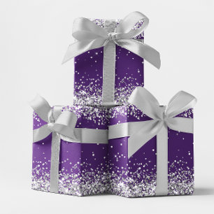 Silver Glitter and Royal Purple Wrapping Paper Sheet