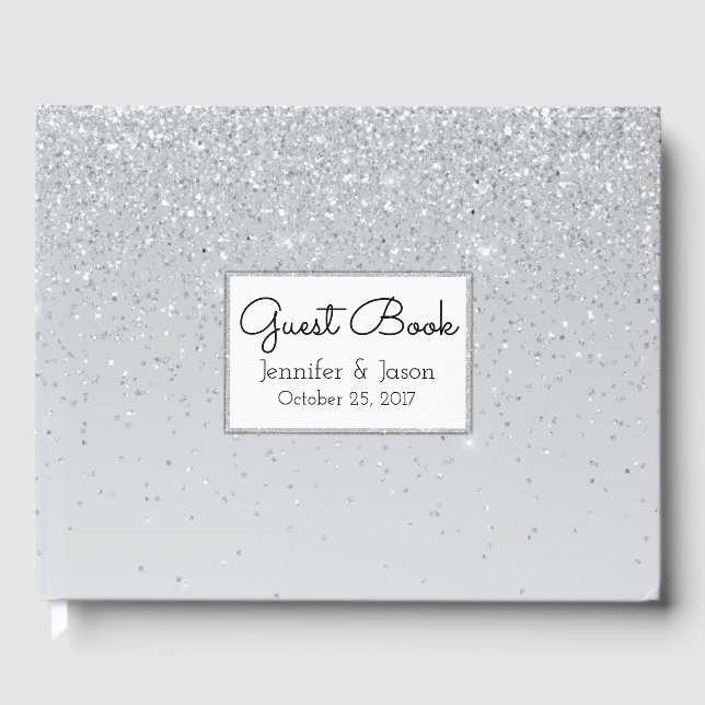 Silver Glitter and Shine Wedding Guest Book (Front)
