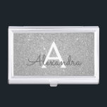 Silver Glitter and Sparkle Monogram Business Card Holder<br><div class="desc">Silver Faux Glitter and Sparkle Elegant Monogram Business Card Holder. This Business Card Holder can be customised to include your initial and first name.</div>