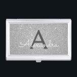 Silver Glitter and Sparkle Monogram Business Card Holder<br><div class="desc">Silver Faux Glitter and Sparkle Elegant Monogram Business Card Holder. This Business Card Holder can be customised to include your initial and first name.</div>