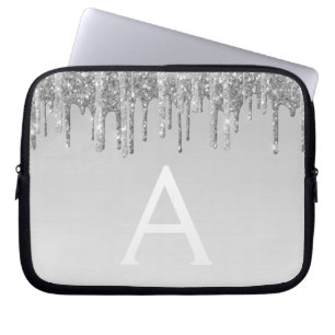 Silver Glitter and Sparkle Monogram Laptop Sleeve