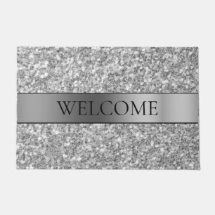 Silver Glitter And Stripe Doormat