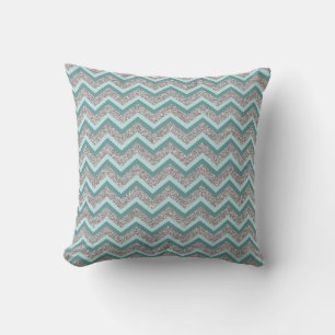 Silver Glitter and Teal ZigZag Cushion