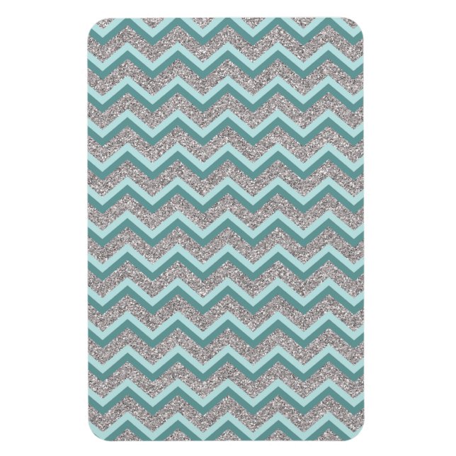 Silver Glitter and Teal ZigZag Magnet (Vertical)