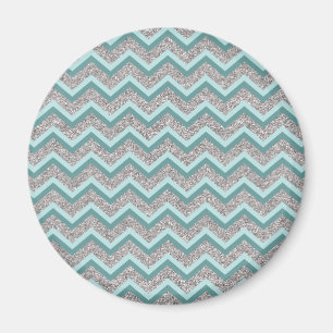 Silver Glitter and Teal ZigZag Magnet