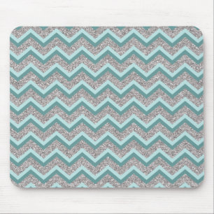 Silver Glitter and Teal ZigZag Mouse Pad
