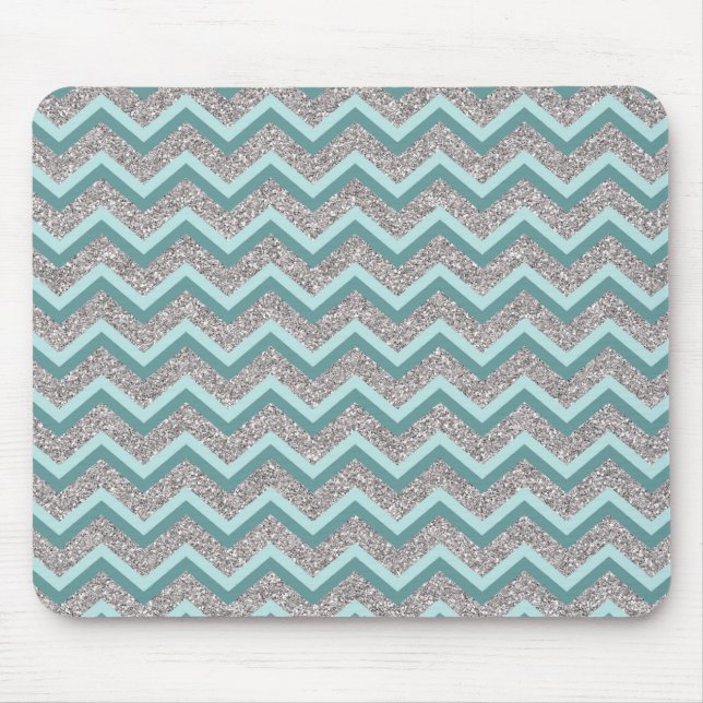 Silver Glitter and Teal ZigZag Mouse Pad (Front)