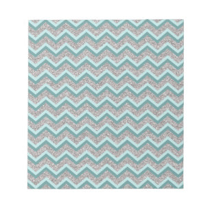 Silver Glitter and Teal ZigZag Notepad