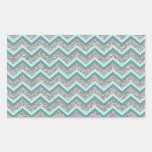 Silver Glitter and Teal ZigZag Rectangular Sticker