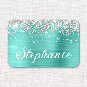 Silver Glitter and Turquoise Foil First Name Tag