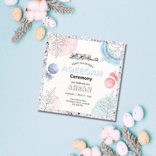 Silver Glitter Aqeeqah- Aqiqah- Invitation
