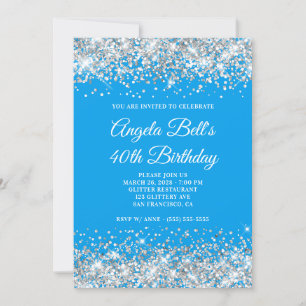 Silver Glitter Azure 40th Birthday Invitation