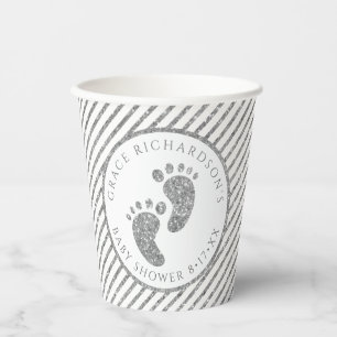 Silver Glitter Baby Feet Baby Shower Personalised Paper Cups