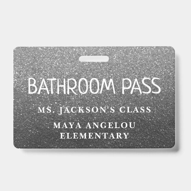Silver Glitter Back To School Bathroom Hall Pass ID Badge (Front)