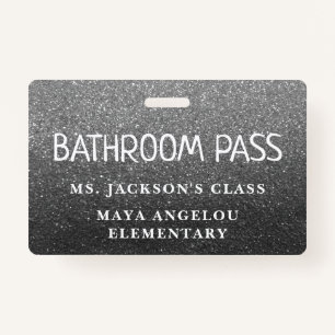 Silver Glitter Back To School Bathroom Hall Pass ID Badge