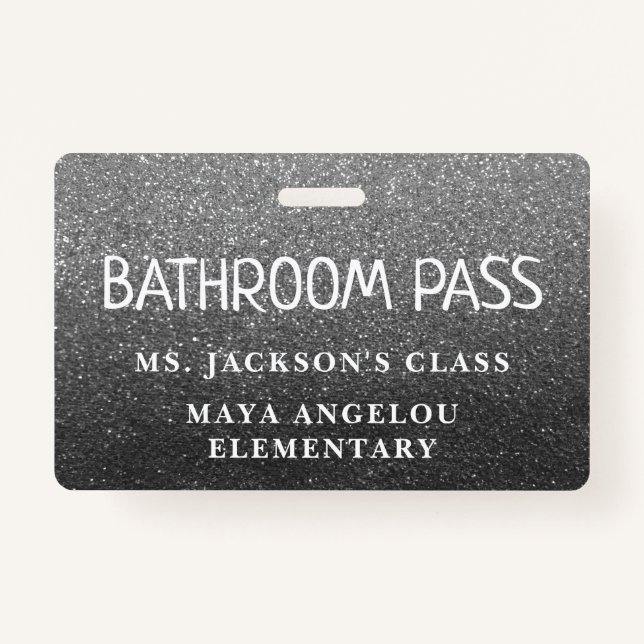 Silver Glitter Back To School Bathroom Hall Pass ID Badge (Back)