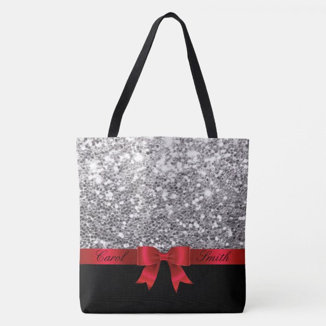 Silver Glitter bag with customisable name (Front)