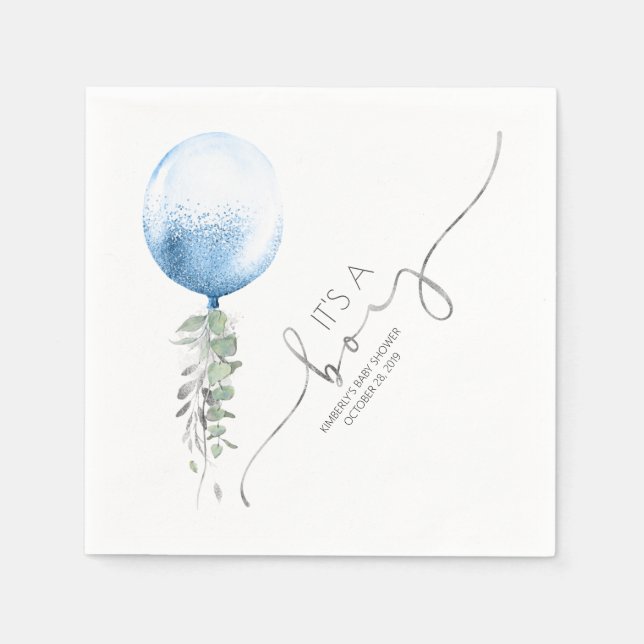 Silver Glitter Balloon Garland Elegant Baby Shower Napkin (Front)