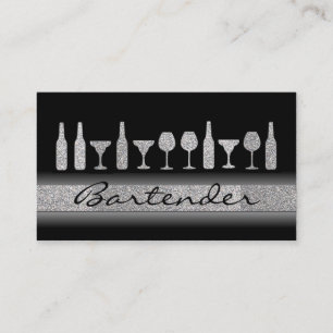 Silver glitter bartender drinks business card