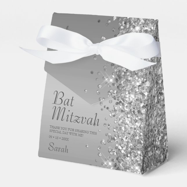 Silver Glitter Bat Mitzvah Favour Box (Front Side)