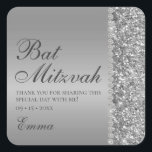 Silver Glitter Bat Mitzvah Square Sticker<br><div class="desc">These elegant and luxurious silver glitter and diamond sided Bat Mitzvah thank you stickers are perfect for your celebration. Their chic and modern fonts are crisp and clean and making them unique and one-of-a-kind. The sentiment is completely customisable so you can choose your own words if you'd like. They are...</div>