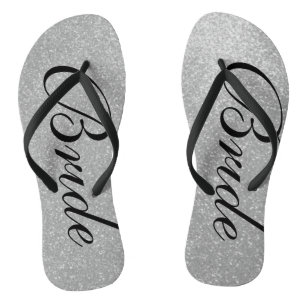 Silver glitter beach wedding flip flops for bride