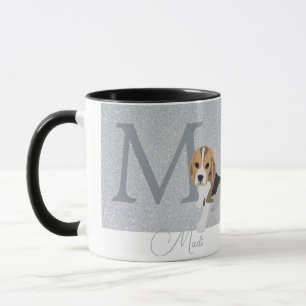 Silver Glitter Beagle Dog Lover Custom Monogram Mug