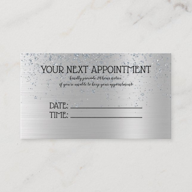 Silver Glitter Beauty Salon Appointment Card (Front)