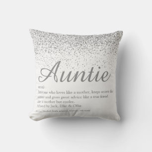 Silver Glitter Best Ever Auntie Aunt Definition Cushion