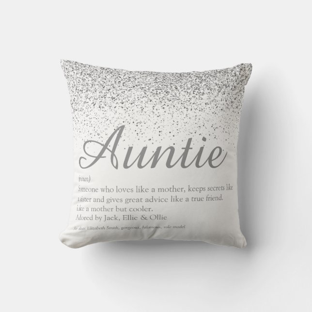 Silver Glitter Best Ever Auntie Aunt Definition Cushion (Front)
