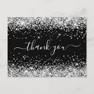 Silver Glitter Black 40th Birthday Thank You Postcard