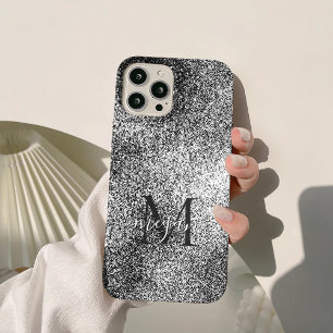 Silver Glitter - Black and White Shimmer - Custom  iPhone 15 Pro Max Case