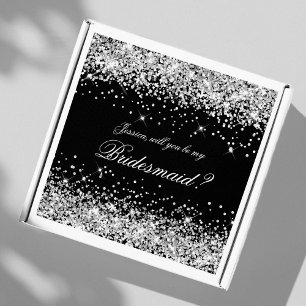 Silver Glitter Black Bridesmaid Proposal Gift Box