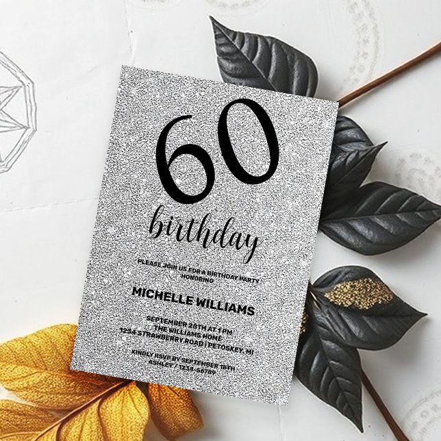 Silver Glitter Black Calligraphy Birthday Invitation (Creator Uploaded)