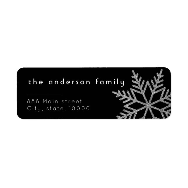 Silver Glitter Black Christmas Return Address Label (Front)