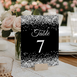Silver Glitter Black Elegant Calligraphy Table Number