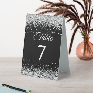 Silver Glitter Black Elegant Table Number