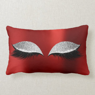 Silver Glitter Black Glam Makeup Cat Ruby Red Wine Lumbar Cushion