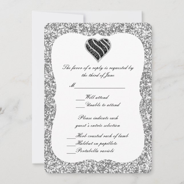 Silver Glitter Black Heart Response Card (Front)