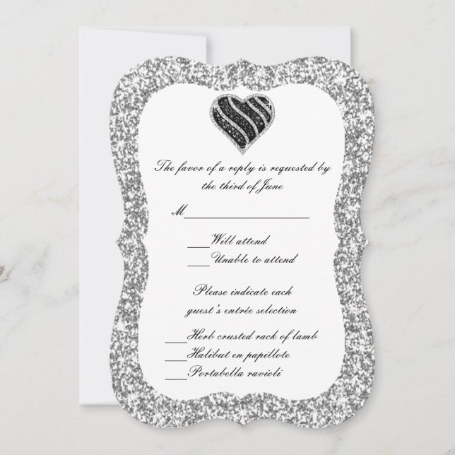 Silver Glitter Black Heart Response Card (Front)