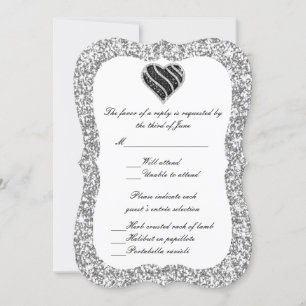 Silver Glitter Black Heart Response Card