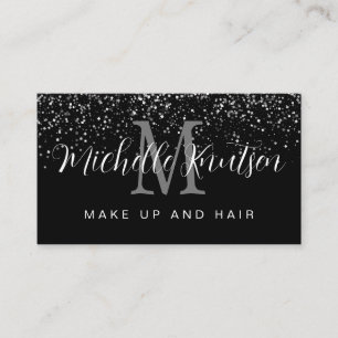 Silver Glitter Black Makeup Artist Hair Salon Business Card